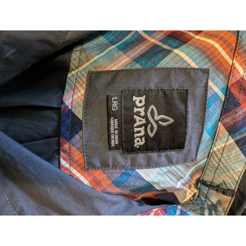 prAna mens button‎ up short sleeve Navy shirt size L
